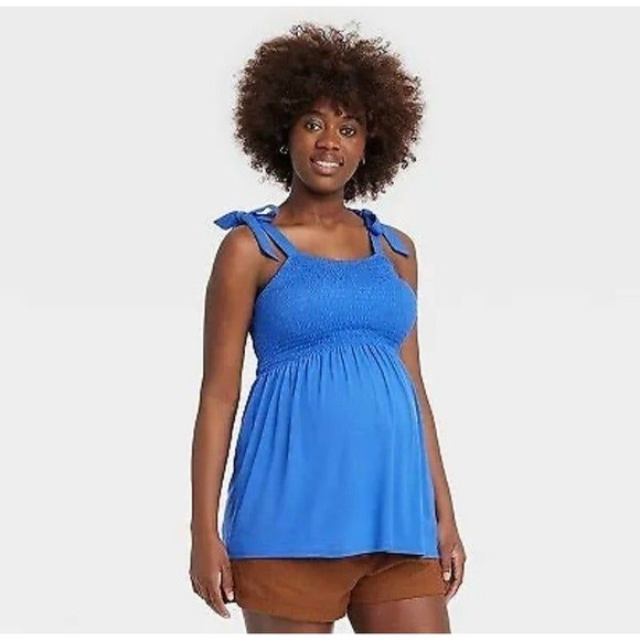 Isabel Maternity Tie Strap Tank Top Blue - Picture 1 of 8